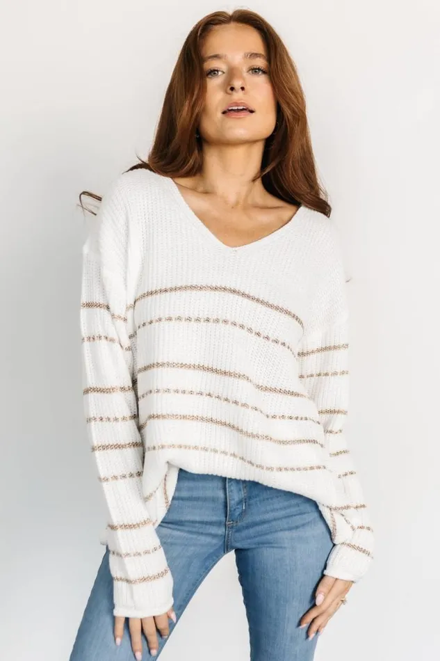 Women Larson Knit Sweater Top White Gold Baltic Born Sweaters
