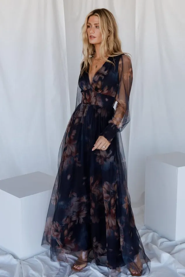 Women Layla Tulle Maxi Dress Dark Blue Floral Baltic Born Maxi Dresses Women Layla Tulle Maxi Dress Dark Blue Floral Baltic Born Maxi Dresses