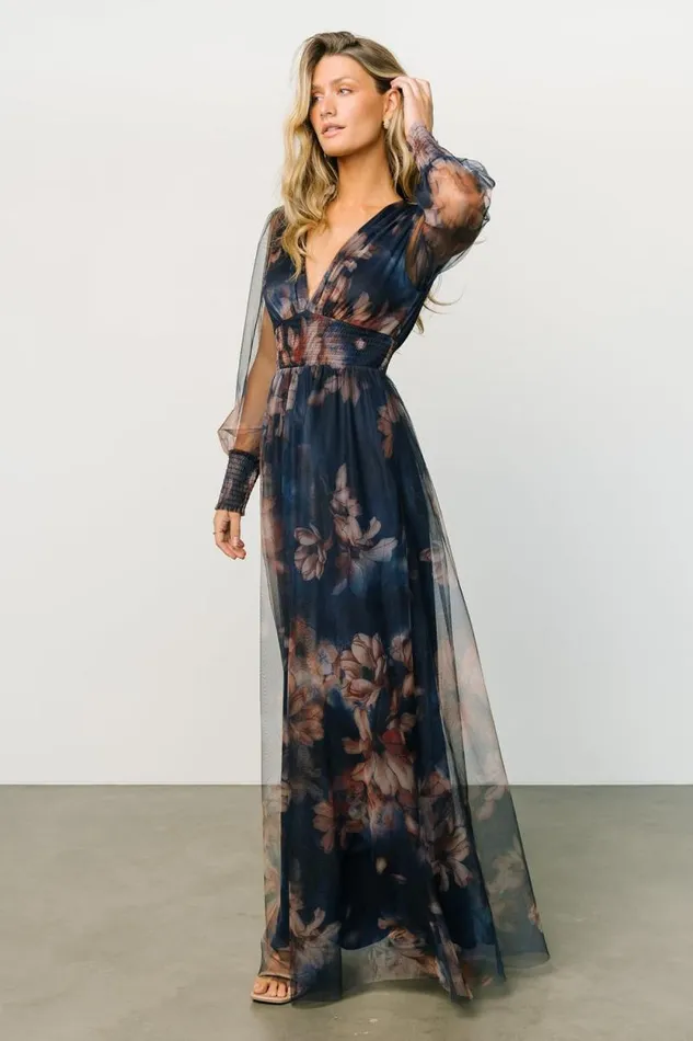 Women Layla Tulle Maxi Dress Dark Blue Floral Baltic Born Maxi Dresses Women Layla Tulle Maxi Dress Dark Blue Floral Baltic Born Maxi Dresses