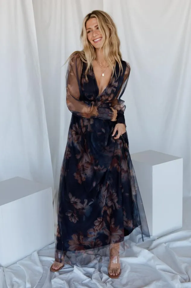 Women Layla Tulle Maxi Dress Dark Blue Floral Baltic Born Maxi Dresses Women Layla Tulle Maxi Dress Dark Blue Floral Baltic Born Maxi Dresses
