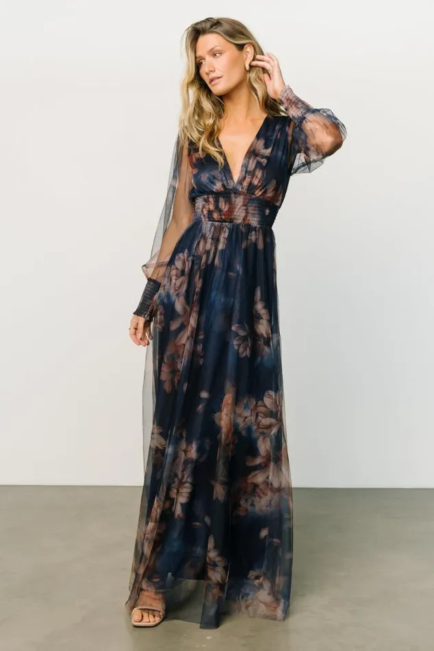 Women Layla Tulle Maxi Dress Dark Blue Floral Baltic Born Maxi Dresses Women Layla Tulle Maxi Dress Dark Blue Floral Baltic Born Maxi Dresses