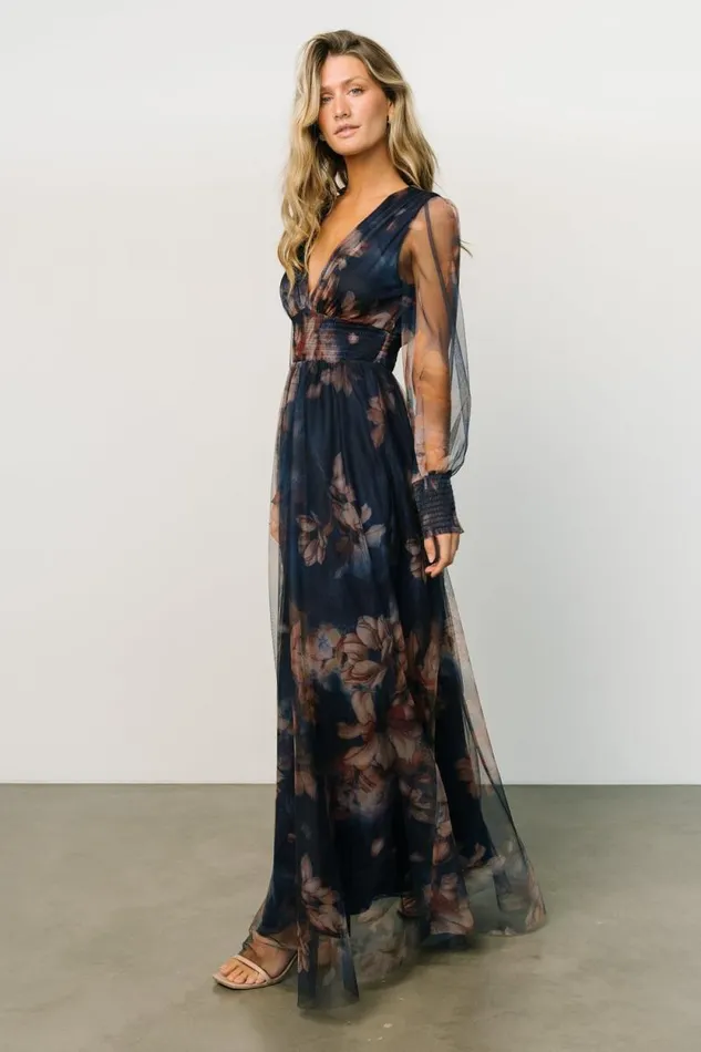 Women Layla Tulle Maxi Dress Dark Blue Floral Baltic Born Maxi Dresses Women Layla Tulle Maxi Dress Dark Blue Floral Baltic Born Maxi Dresses