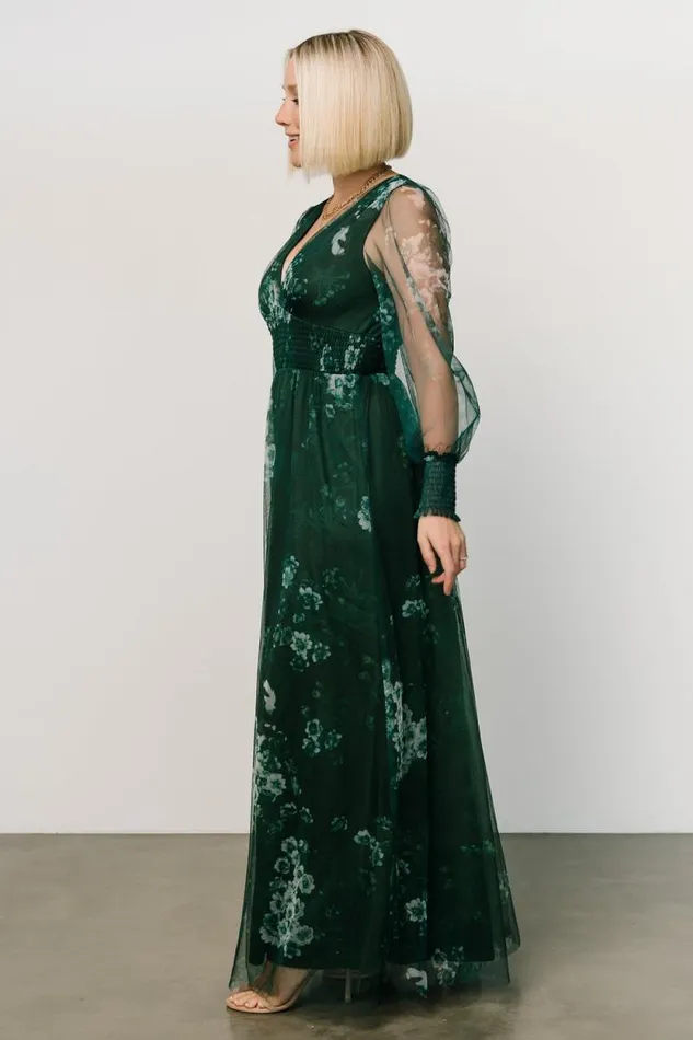 Women Layla Tulle Maxi Dress Dark Green Multi Baltic Born Bump Friendly