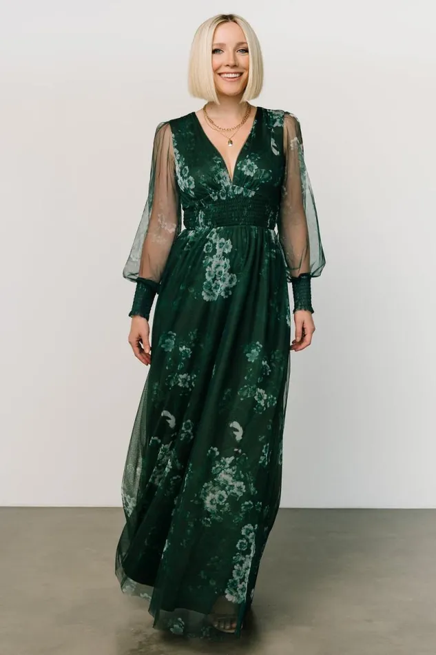 Women Layla Tulle Maxi Dress Dark Green Multi Baltic Born Bump Friendly