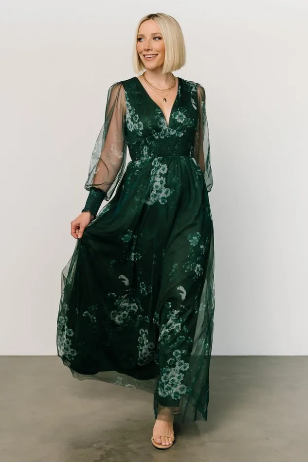 Women Layla Tulle Maxi Dress Dark Green Multi Baltic Born Bump Friendly