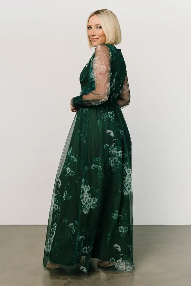 Women Layla Tulle Maxi Dress Dark Green Multi Baltic Born Bump Friendly