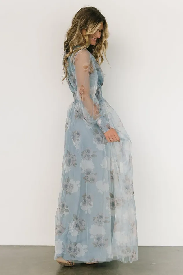 Women Layla Tulle Maxi Dress Light Blue Floral Baltic Born Bump Friendly Women Layla Tulle Maxi Dress Light Blue Floral Baltic Born Bump Friendly