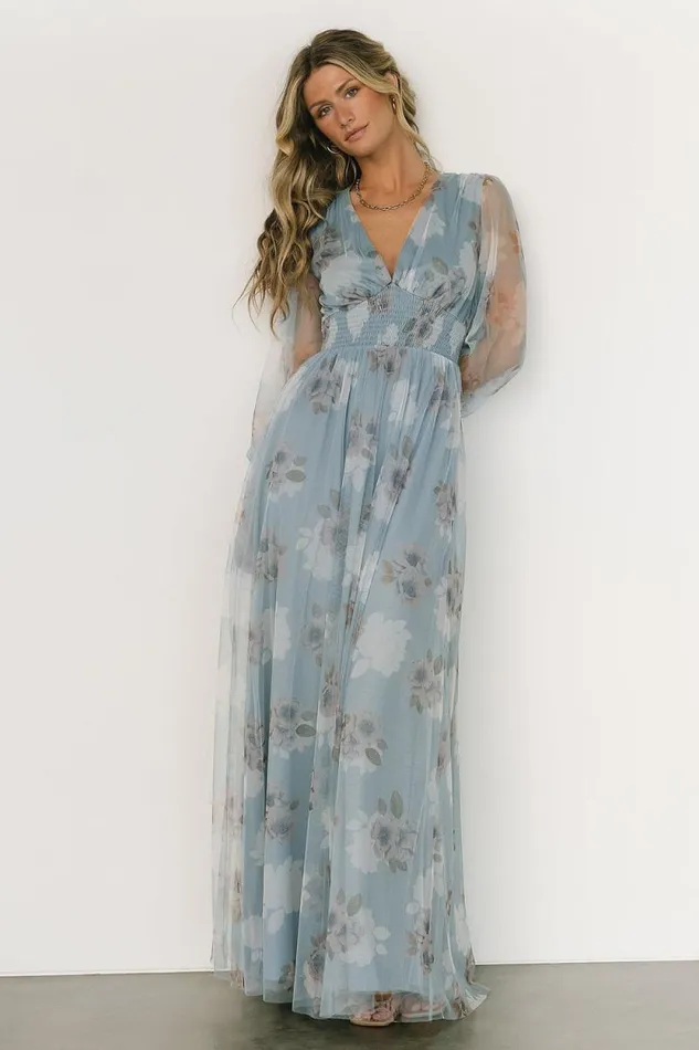 Women Layla Tulle Maxi Dress Light Blue Floral Baltic Born Bump Friendly Women Layla Tulle Maxi Dress Light Blue Floral Baltic Born Bump Friendly