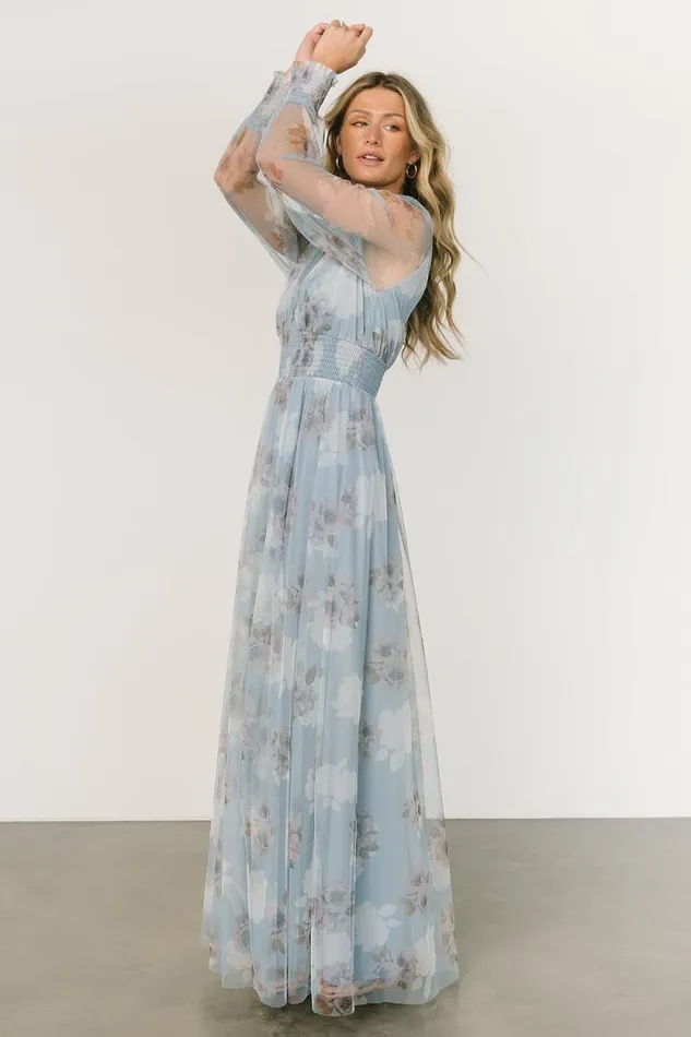 Women Layla Tulle Maxi Dress Light Blue Floral Baltic Born Bump Friendly Women Layla Tulle Maxi Dress Light Blue Floral Baltic Born Bump Friendly