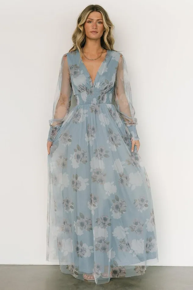 Women Layla Tulle Maxi Dress Light Blue Floral Baltic Born Bump Friendly Women Layla Tulle Maxi Dress Light Blue Floral Baltic Born Bump Friendly