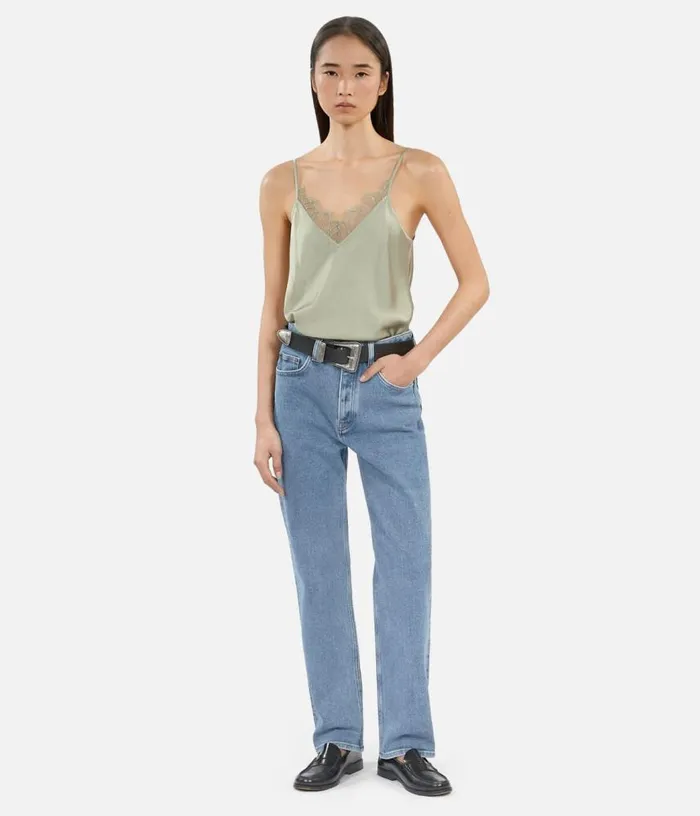 Women Light Green Camisole With Lace THE KOOPLES Blouses and Shirts