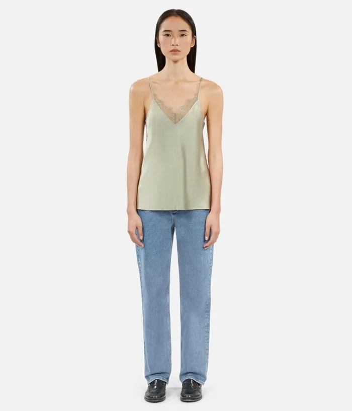 Women Light Green Camisole With Lace THE KOOPLES Blouses and Shirts