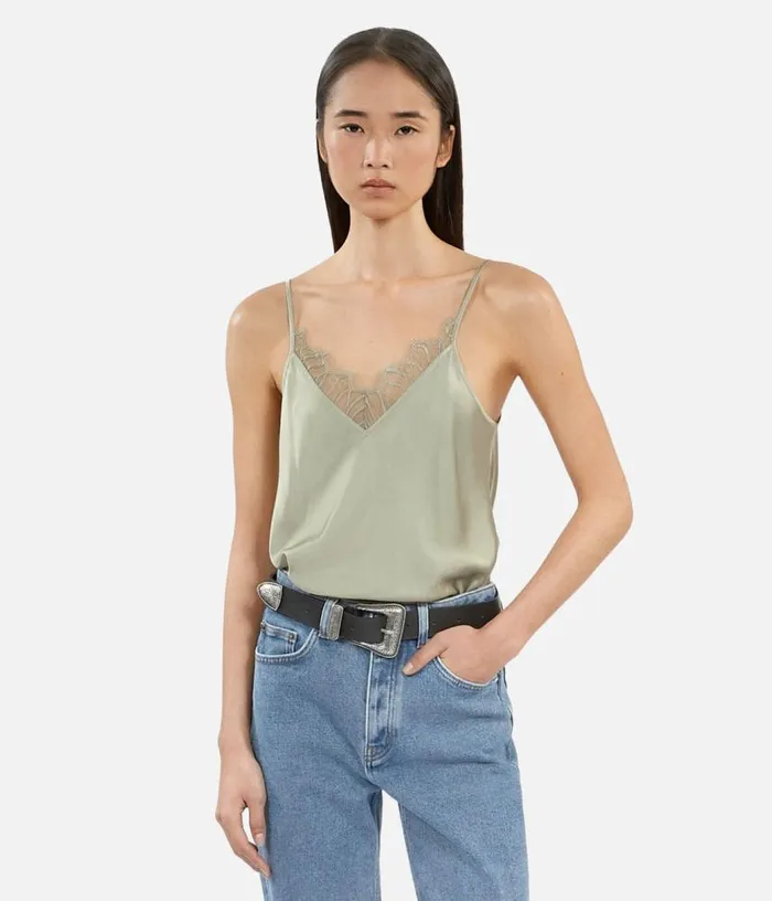 Women Light Green Camisole With Lace THE KOOPLES Blouses and Shirts