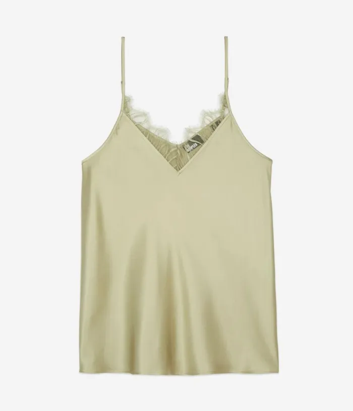 Women Light Green Camisole With Lace THE KOOPLES Blouses and Shirts