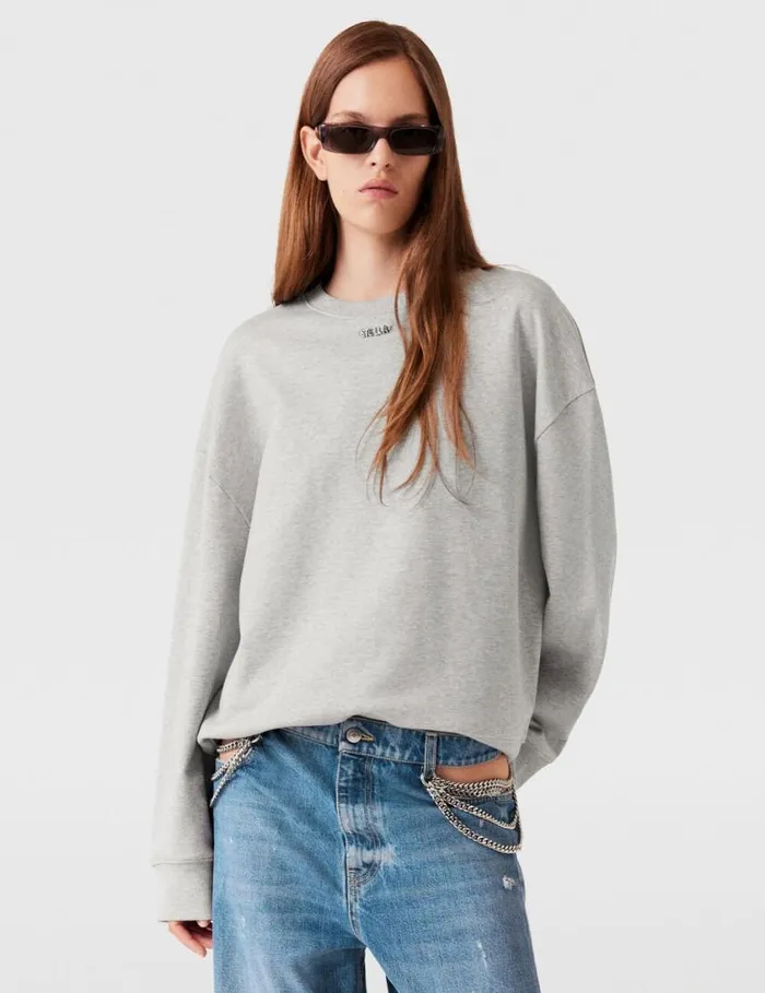 Women Logo Charm Sweatshirt Grey Melange Stella McCartney Sweatshirts And TShirts