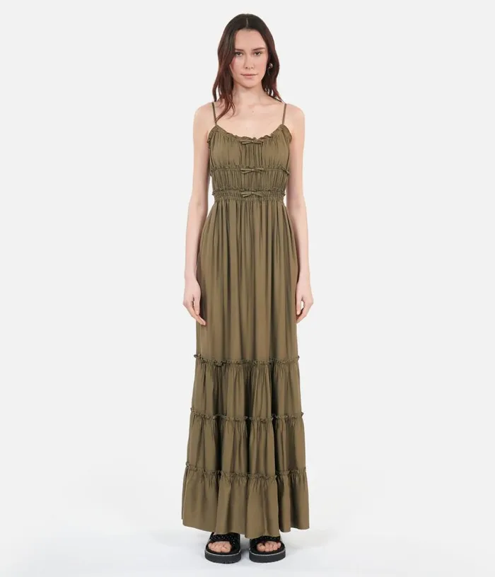 Women Long Kaki Dress With Bows THE KOOPLES Dresses and Jumpsuits