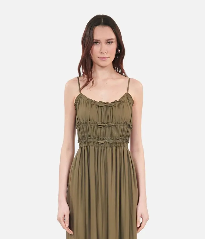 Women Long Kaki Dress With Bows THE KOOPLES Dresses and Jumpsuits