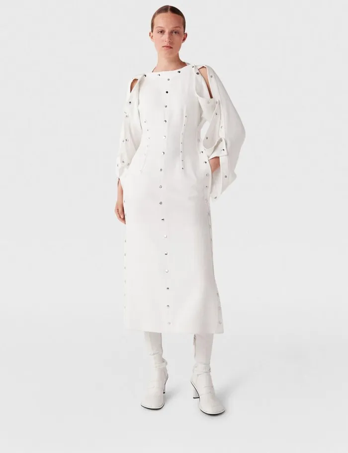 Women LongSleeve Studded Midi Dress Pure White Stella McCartney Dresses