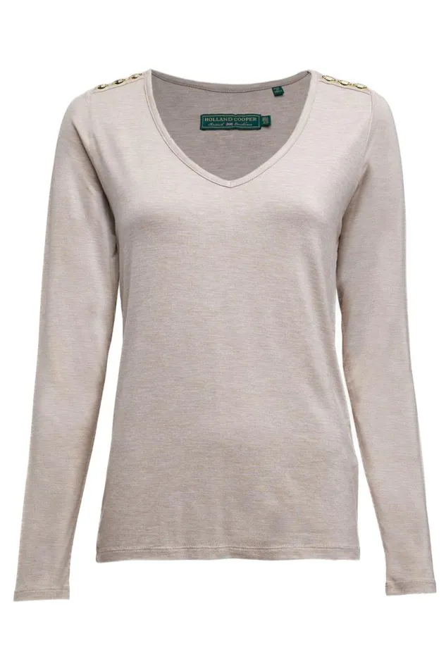 Women Long Sleeve VNeck Tee Oatmeal Holland Cooper Tops