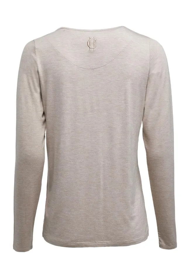 Women Long Sleeve VNeck Tee Oatmeal Holland Cooper Tops
