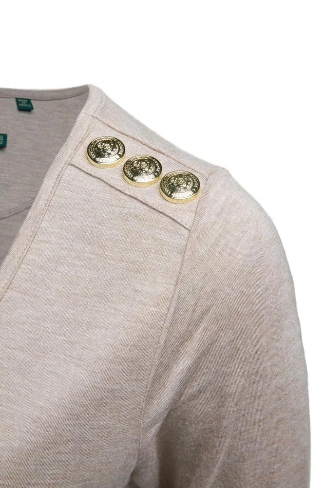 Women Long Sleeve VNeck Tee Oatmeal Holland Cooper Tops