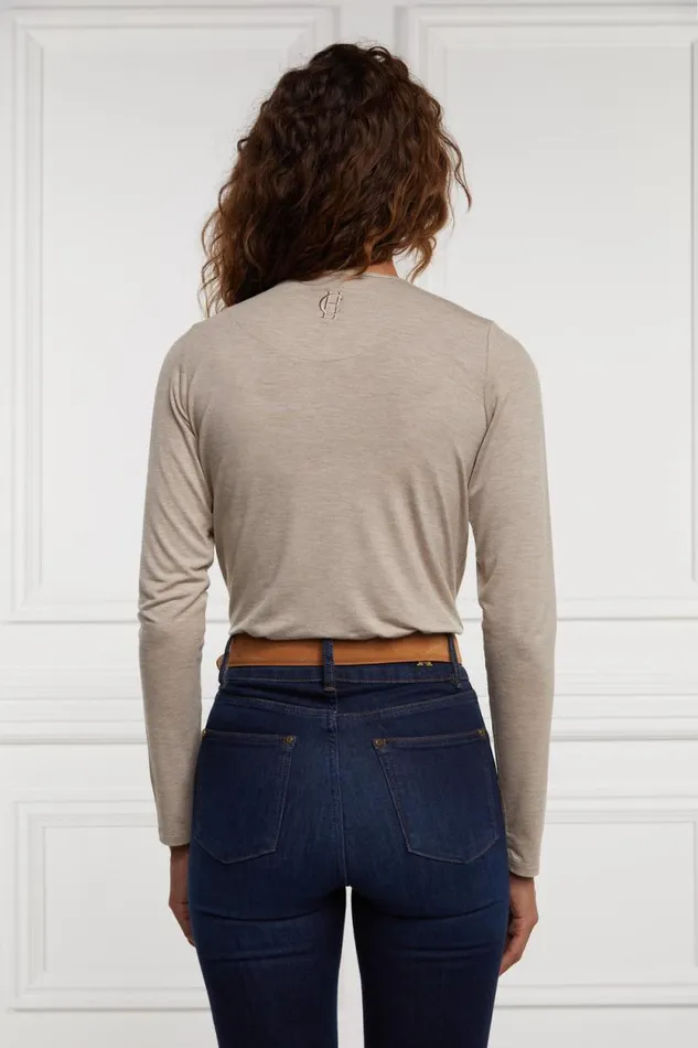 Women Long Sleeve VNeck Tee Oatmeal Holland Cooper Tops