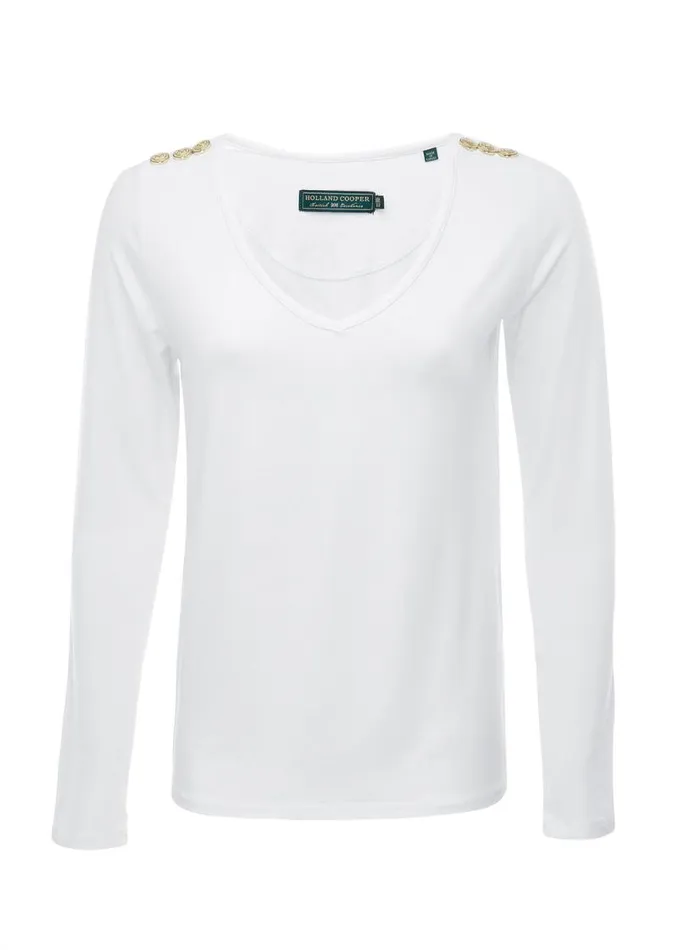 Women Long Sleeve VNeck Tee White Holland Cooper Tops Women Long Sleeve VNeck Tee White Holland Cooper Tops