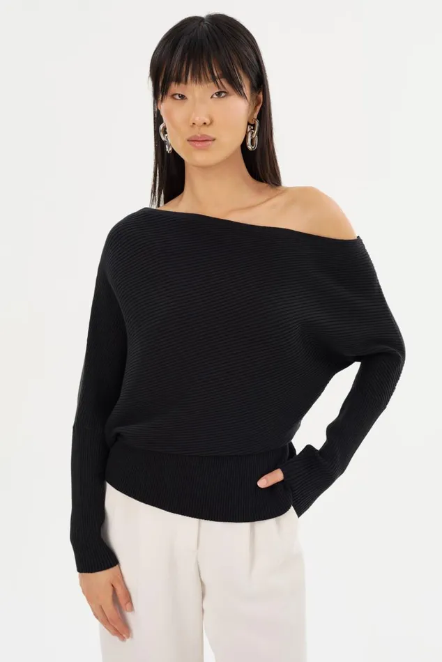 Women LORRAINE Knit Off Shoulder Top Black LAMARQUE Tops
