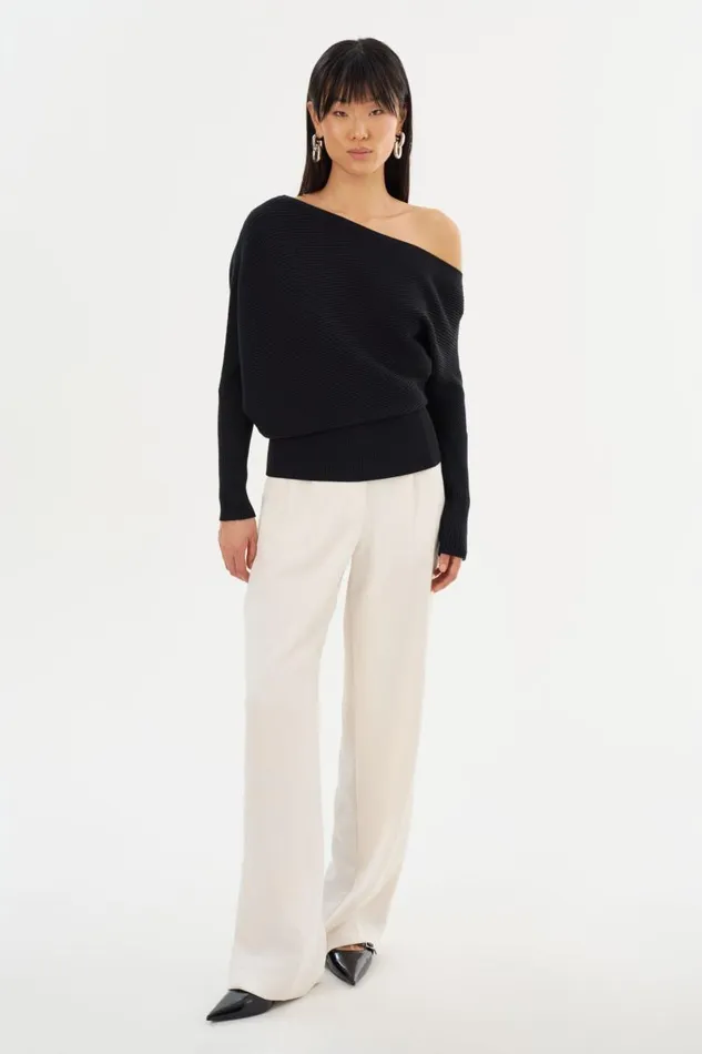 Women LORRAINE Knit Off Shoulder Top Black LAMARQUE Tops