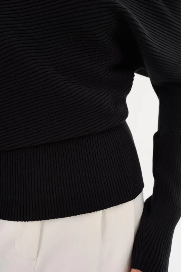 Women LORRAINE Knit Off Shoulder Top Black LAMARQUE Tops