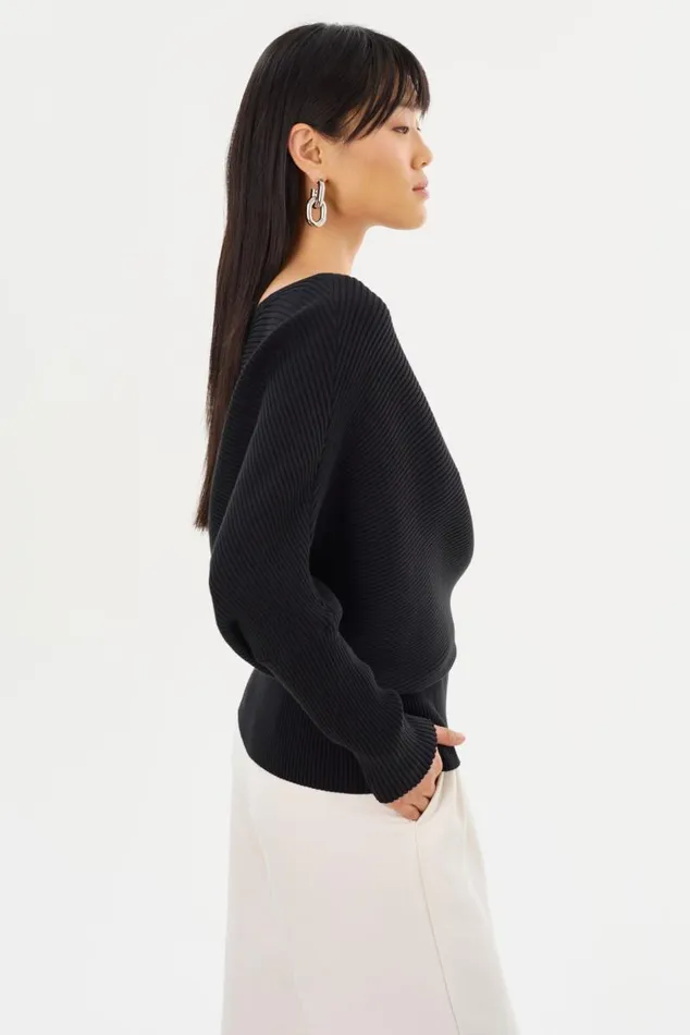 Women LORRAINE Knit Off Shoulder Top Black LAMARQUE Tops