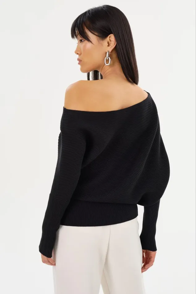 Women LORRAINE Knit Off Shoulder Top Black LAMARQUE Tops