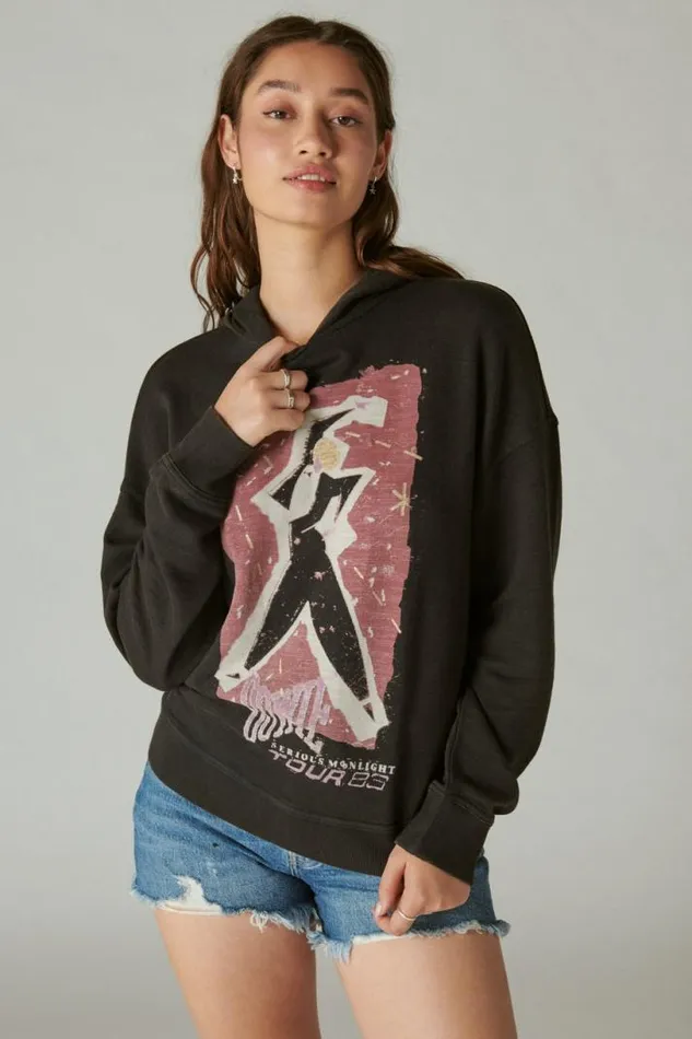Women Lucky Brand Activewear Bowie Tour 83 Pullover Jet Black