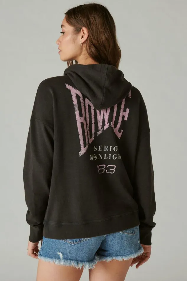 Women Lucky Brand Activewear Bowie Tour 83 Pullover Jet Black