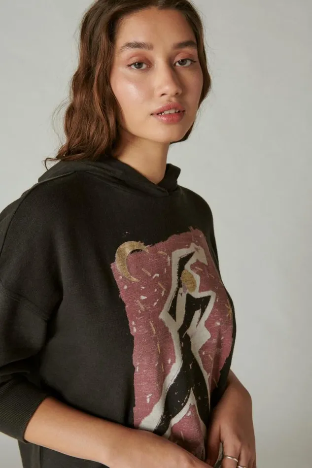 Women Lucky Brand Activewear Bowie Tour 83 Pullover Jet Black
