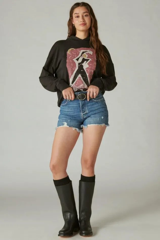 Women Lucky Brand Activewear Bowie Tour 83 Pullover Jet Black