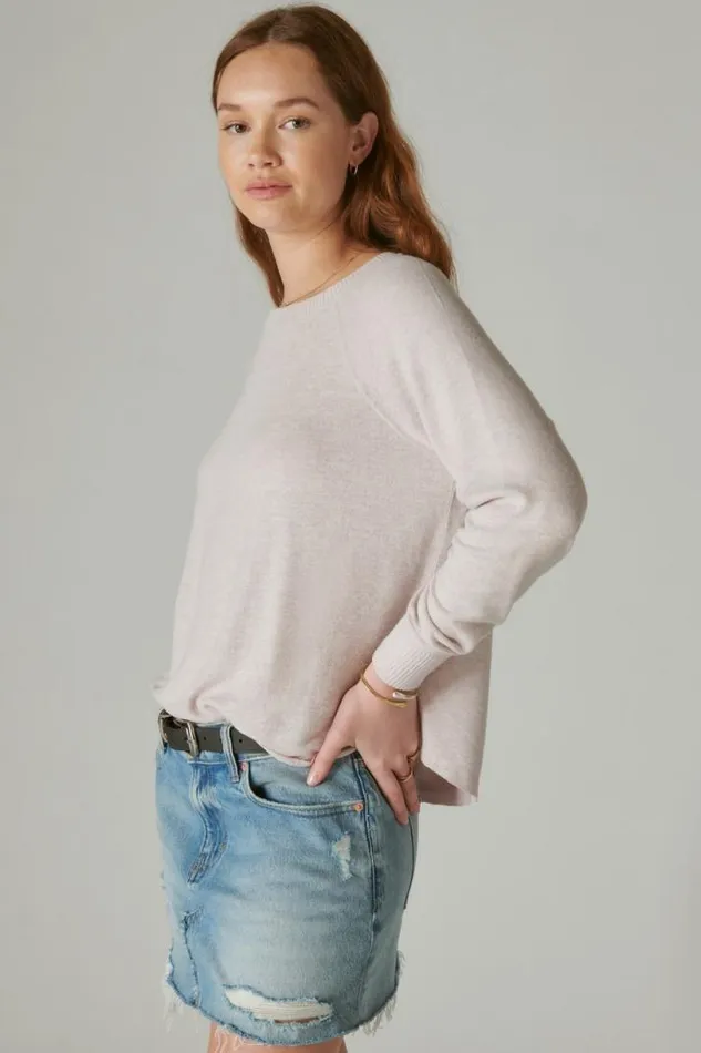 Women Lucky Brand Activewear Cloud Jersey Long Sleeve Crew Dawn Pink