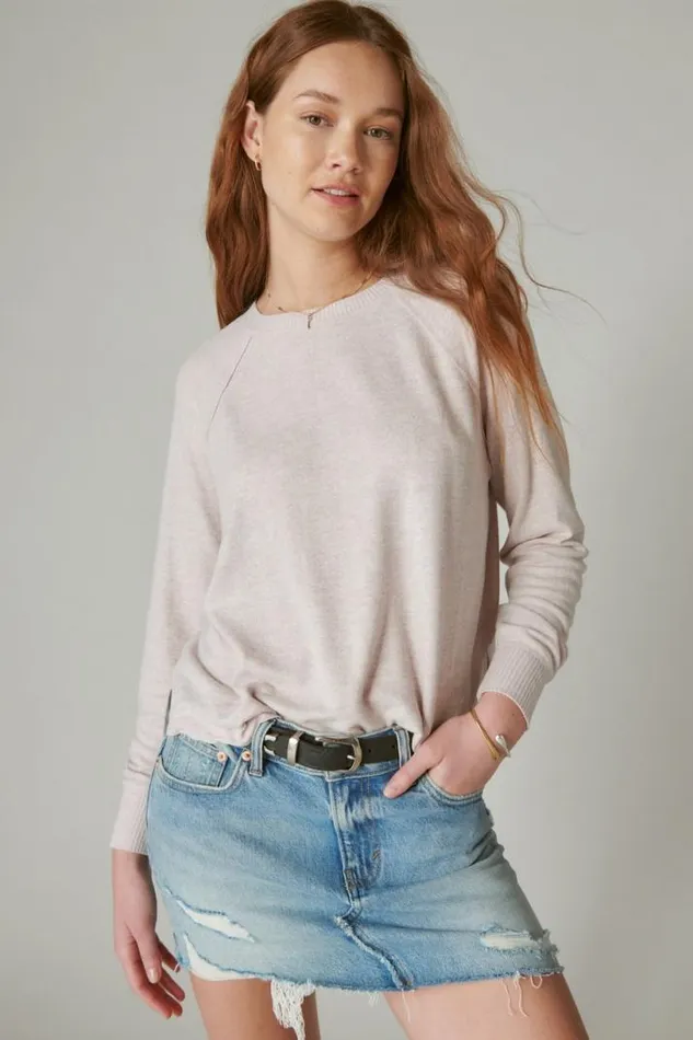 Women Lucky Brand Activewear Cloud Jersey Long Sleeve Crew Dawn Pink