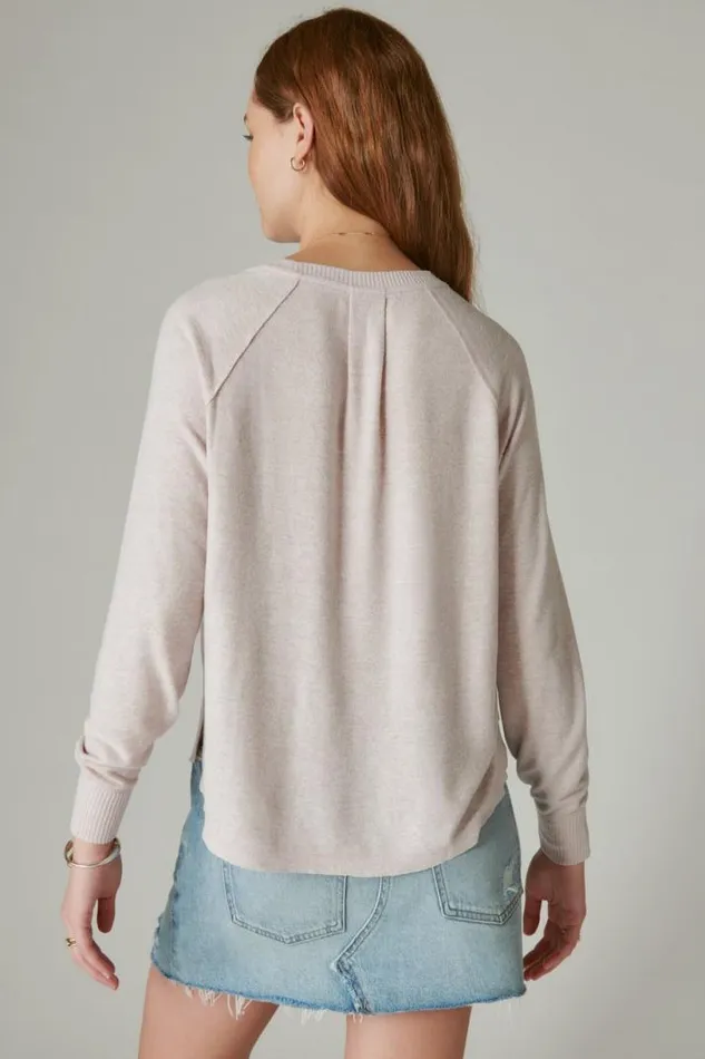 Women Lucky Brand Activewear Cloud Jersey Long Sleeve Crew Dawn Pink