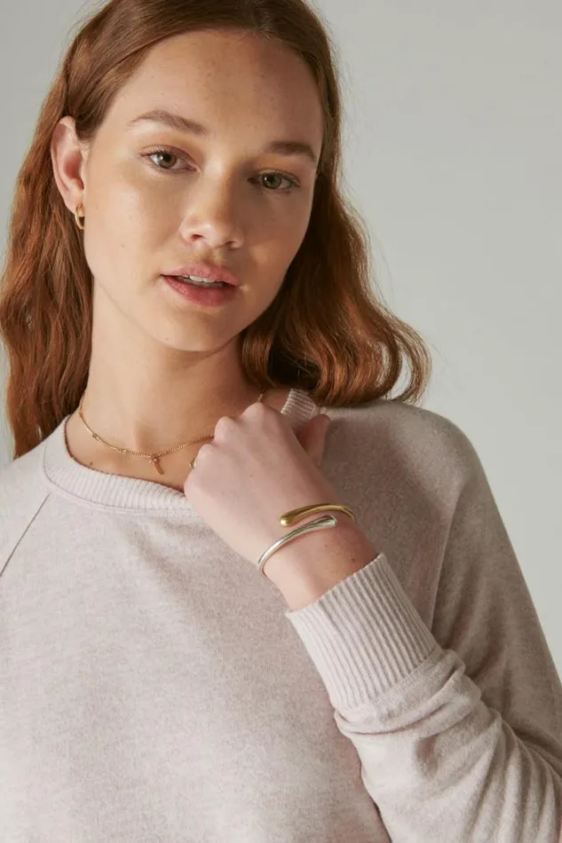 Women Lucky Brand Activewear Cloud Jersey Long Sleeve Crew Dawn Pink
