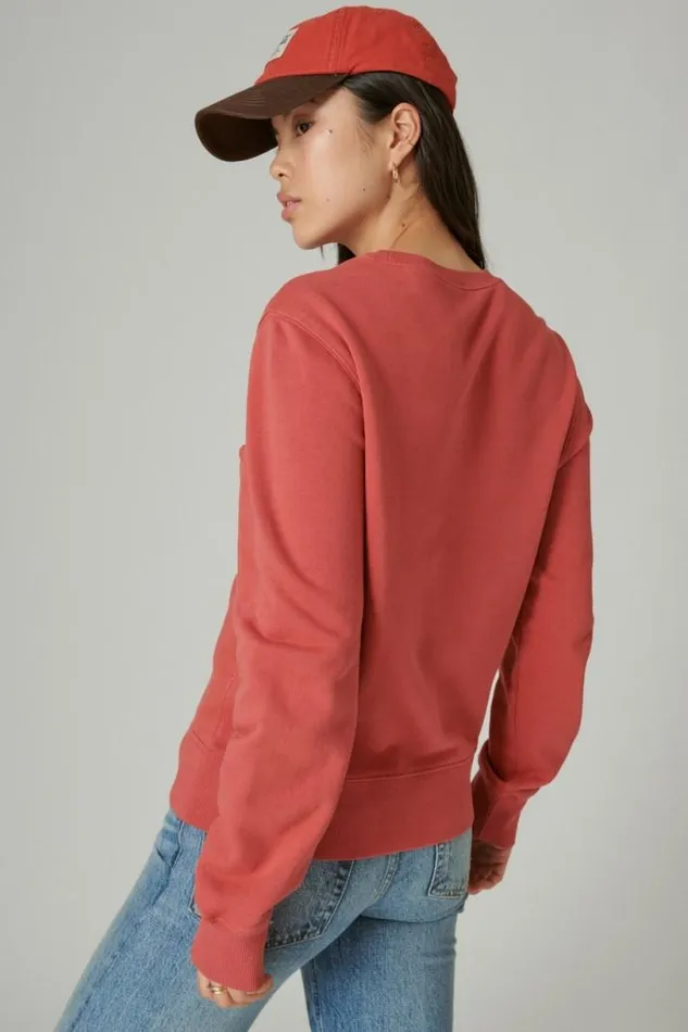 Women Lucky Brand Activewear Cocacola Cotton Fleece Crew Neck Sweatshirt Mineral Red