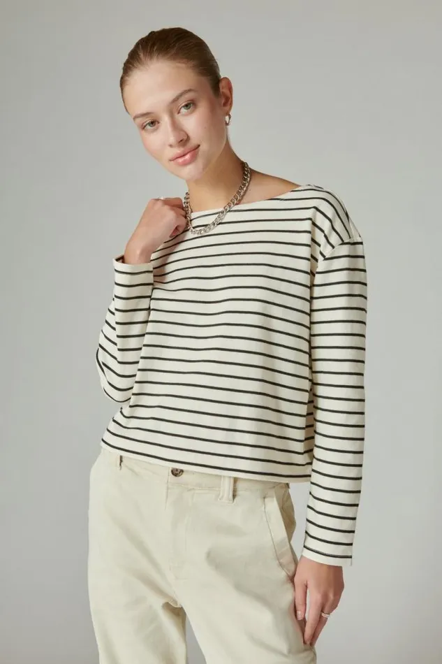 Women Lucky Brand All Tops Breton Long Sleeve Tee Creamblack