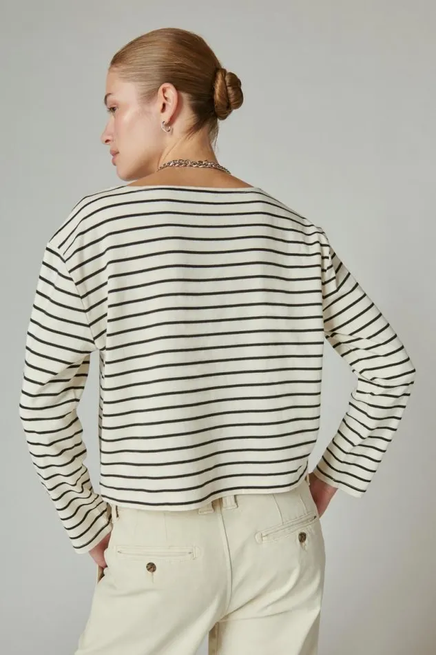 Women Lucky Brand All Tops Breton Long Sleeve Tee Creamblack