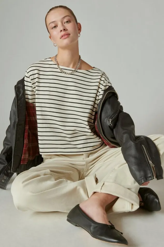 Women Lucky Brand All Tops Breton Long Sleeve Tee Creamblack