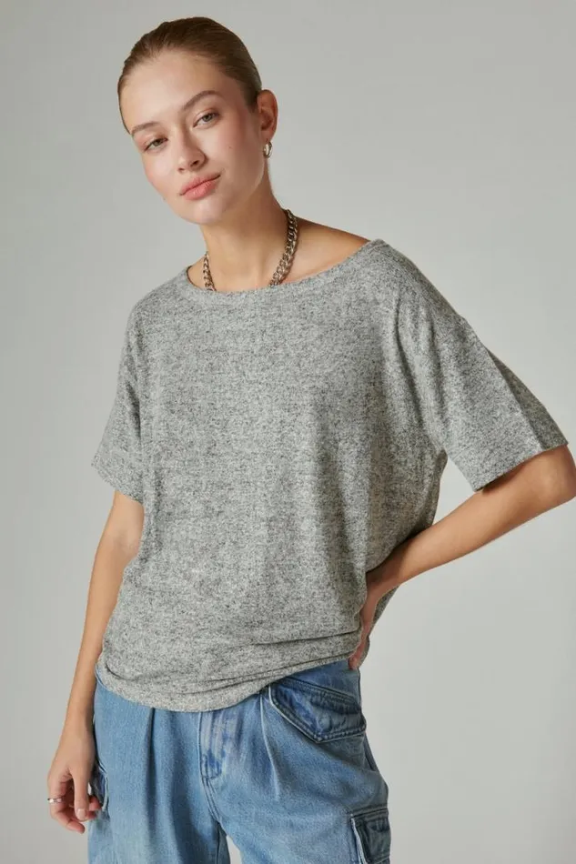 Women Lucky Brand All Tops Cloud Jersey Crew Neck Tee Medium Heather Grey