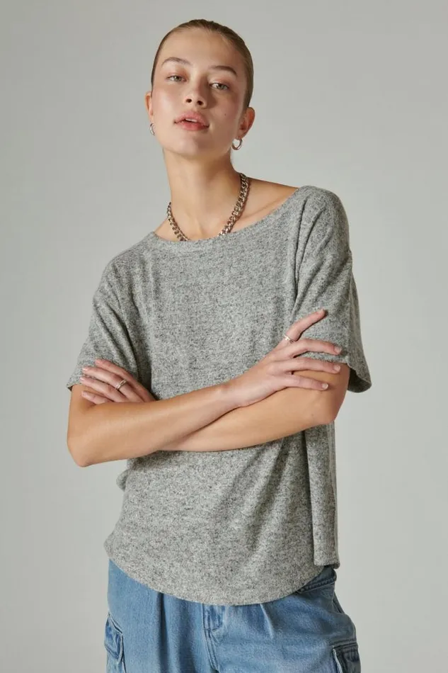 Women Lucky Brand All Tops Cloud Jersey Crew Neck Tee Medium Heather Grey