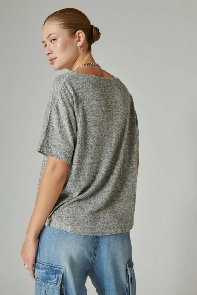 Women Lucky Brand All Tops Cloud Jersey Crew Neck Tee Medium Heather Grey