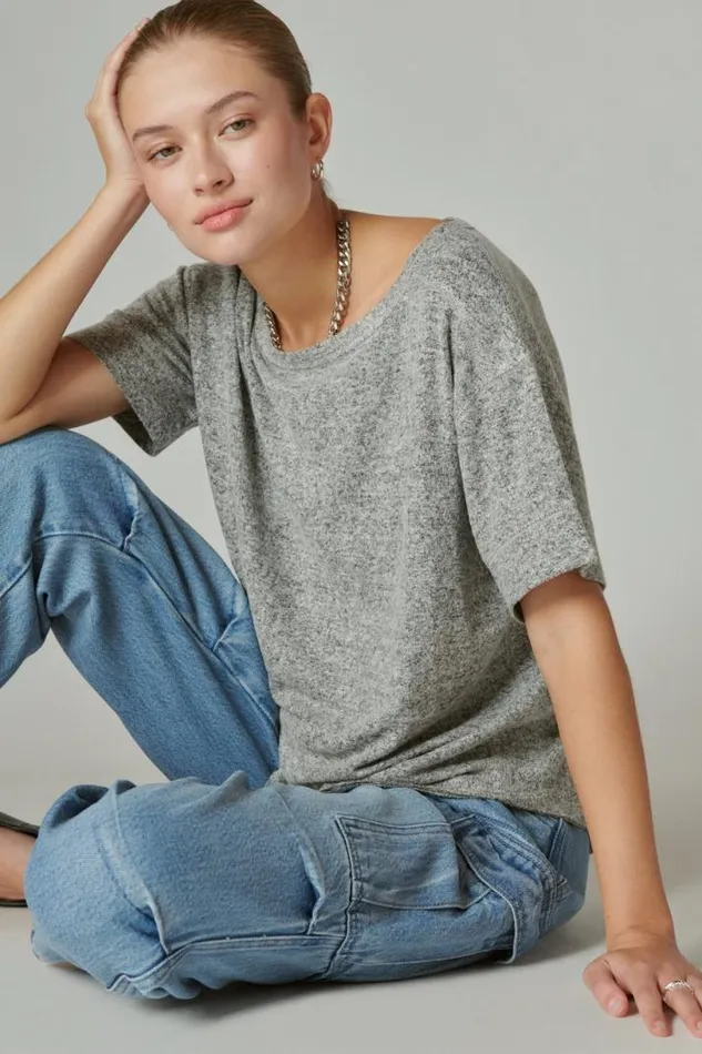 Women Lucky Brand All Tops Cloud Jersey Crew Neck Tee Medium Heather Grey