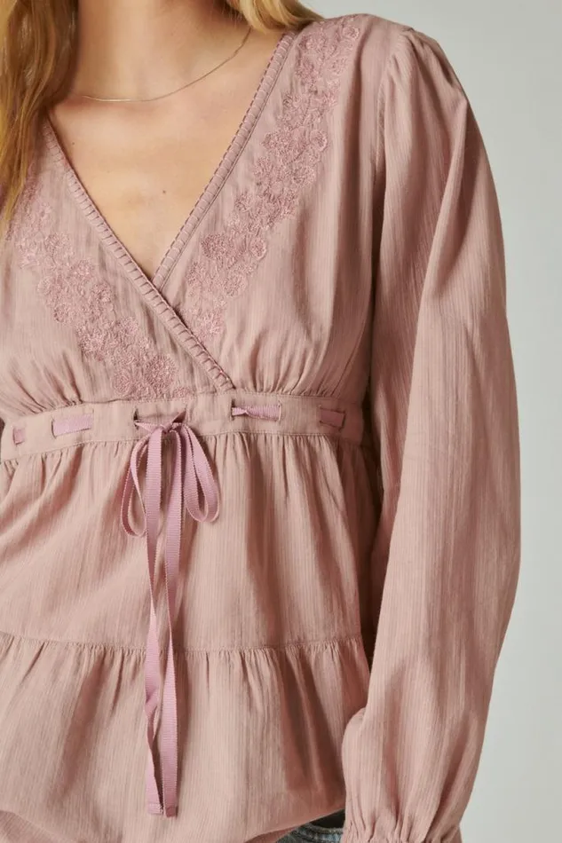 Women Lucky Brand All Tops Embroidered Babydoll Top Twilight Mauve
