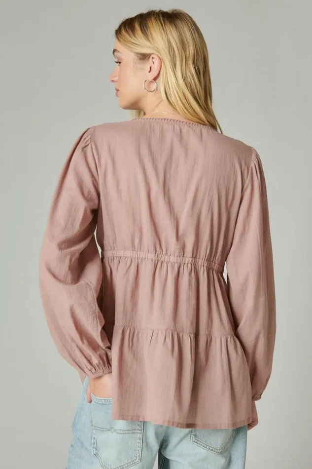 Women Lucky Brand All Tops Embroidered Babydoll Top Twilight Mauve
